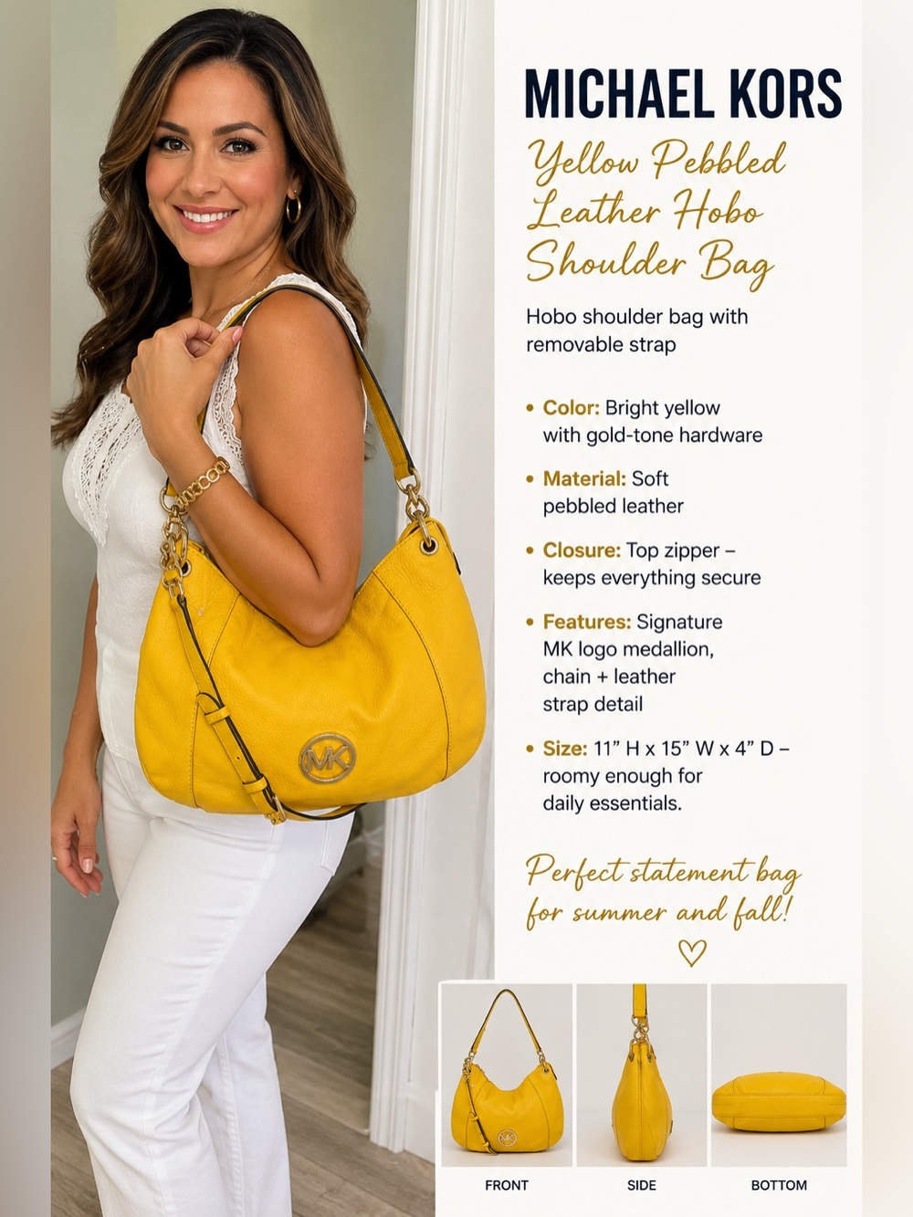 Michael Kors Yellow Pebbled Leather Hobo Shoulder Bag